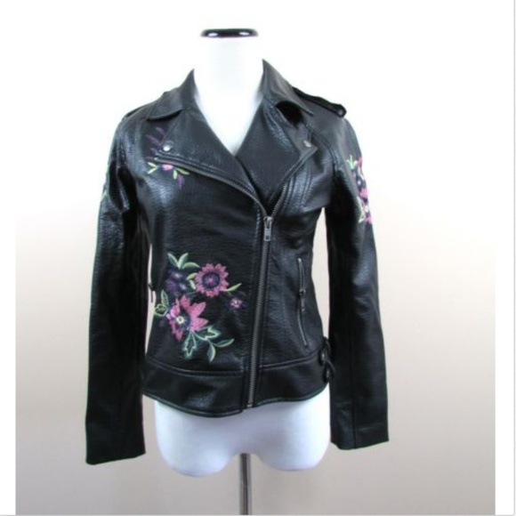 BB Dakota Jackets & Blazers - BB Dakota Faux Leather Embroidered Moto Jacket